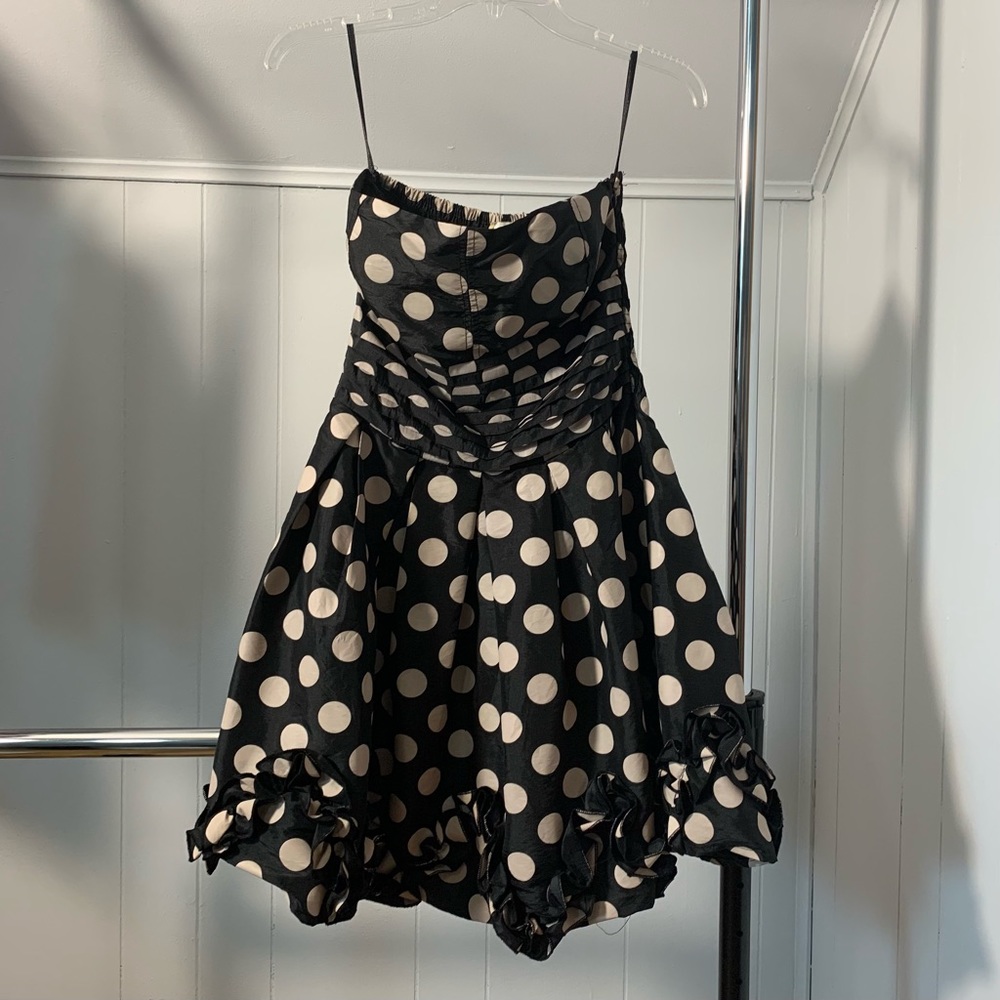 Black and Cream Mini Retro Polka Dot Dress Small